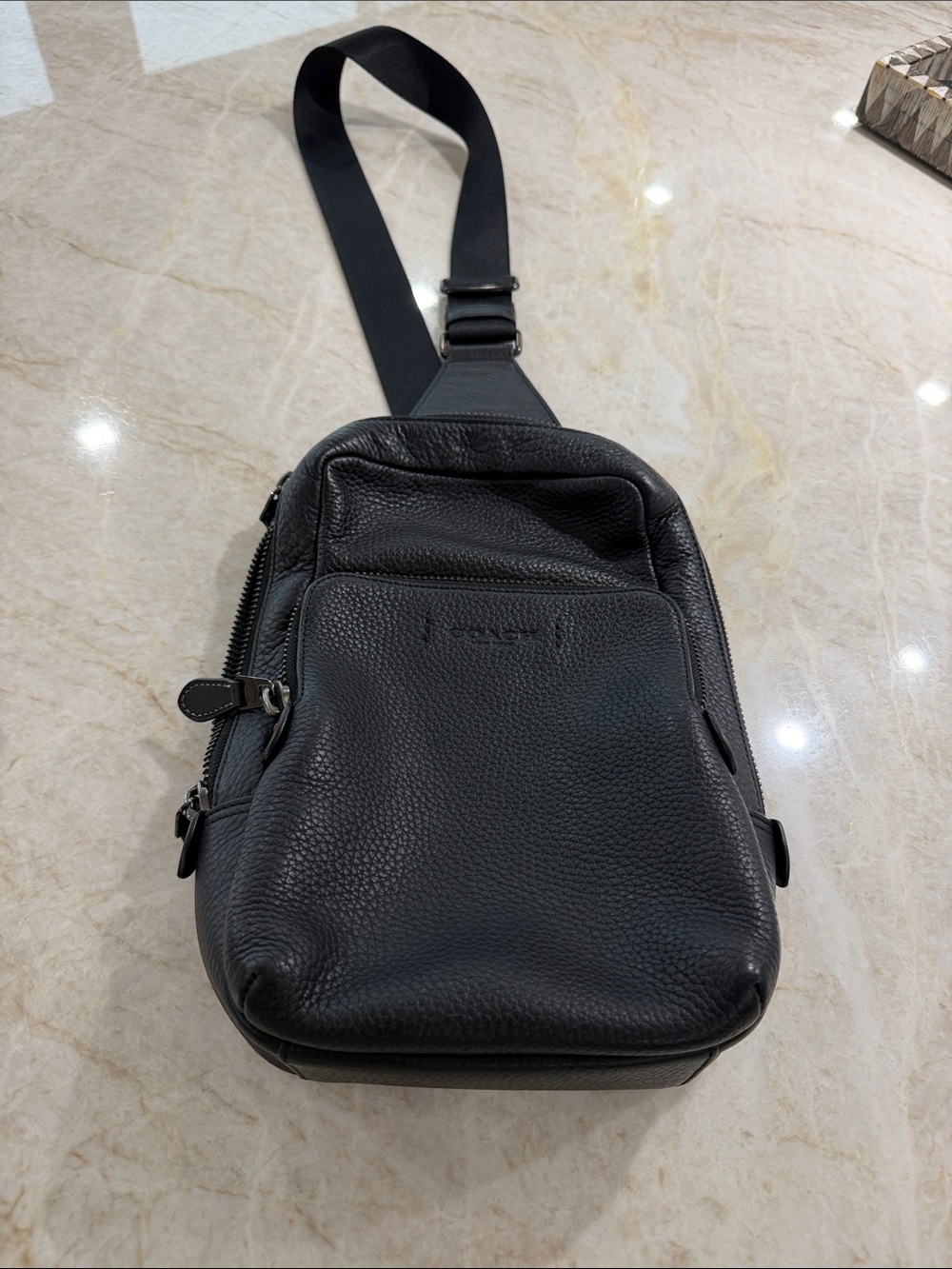 Coach Black Pebbled Leather Crossbody Sling Bag